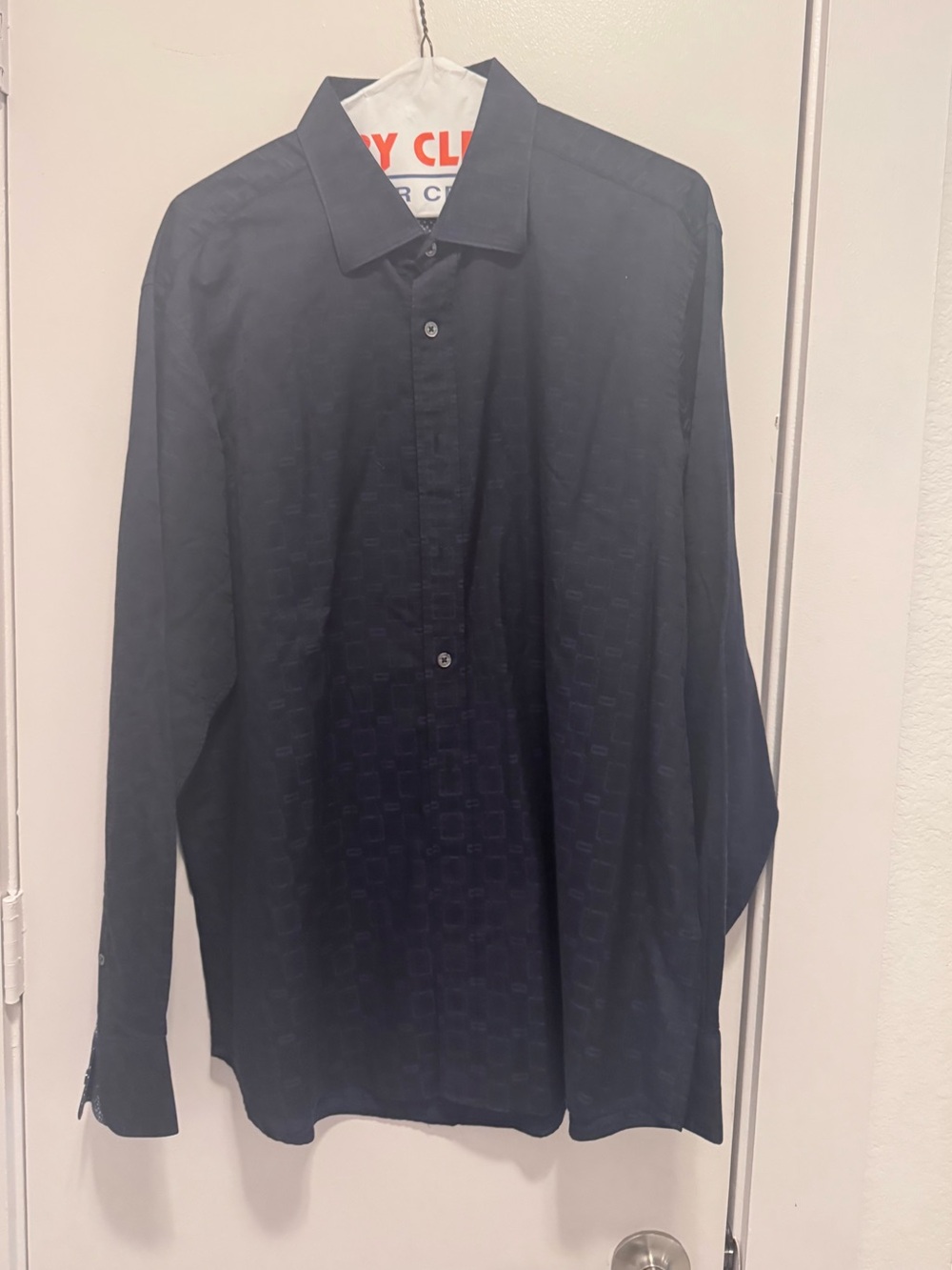 Bugatchi Men’s Large Classic Fit Navy Blue Geometric Jacquard Long Sleeve Button